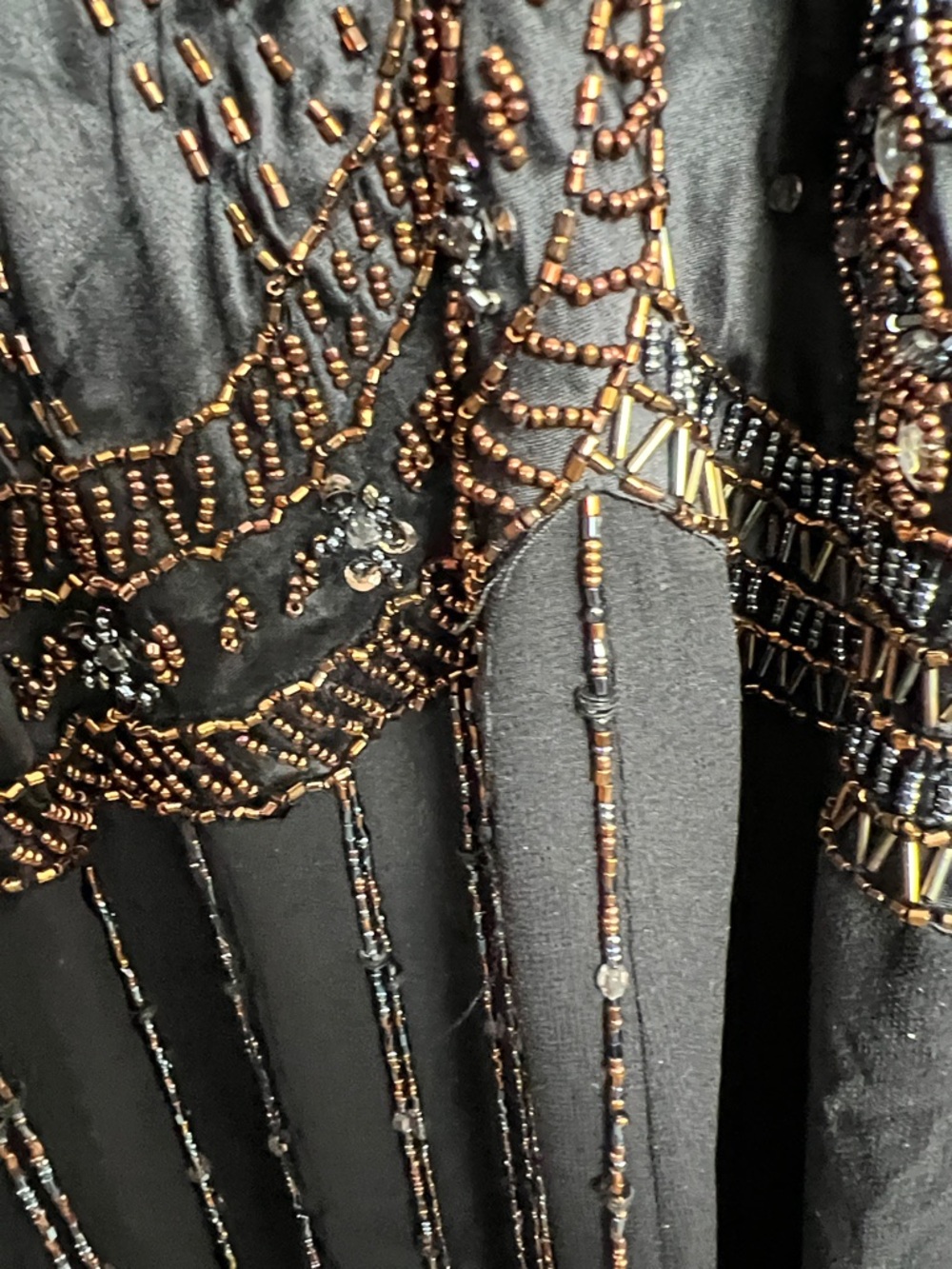 Sue Wong Black Beaded Evening dress with Bronze Accents - Picture 9 of 16